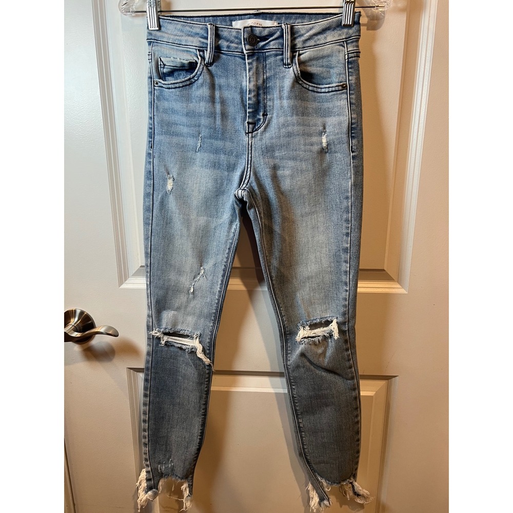 Hidden Womens Skinny Jeans Distressed Raw Hem Light Wash Blue 25